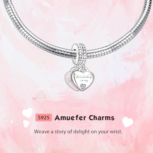 S925 Bead Dangle Charms for Bracelets Necklaces, Compatible with Pandora - style: Mother Daughter Heart Dangle