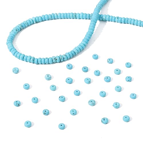 BEADIA Natural Blue Turquoise Disk Stone Beads 4x2mm 160pcs Rondelle Loose Semi Gemstone Beads for Jewelry Making Design - color: Blue Turquoise