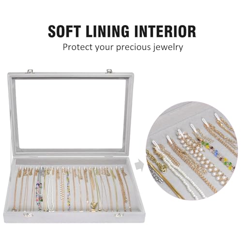 Vicoter Velvet Necklace Display Jewelry Tray 20 Hook Necklace Tray Necklace Pendant Jewelry Tray for Women and Girls - color: Grey, size: 20 Hook
