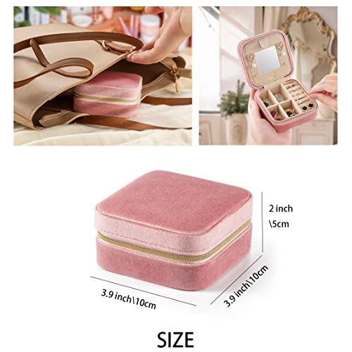 ZPROW Plush Velvet Travel Jewelry Case, Travel Jewelry Organizer, Jewelry Travel Case, Travel Jewelry Box, Small Jewelry Case, Jewelry Travel Box, Earring Organizer with Mirror - Pink 4packs - color: Velvet 4 Pack - Dusty Pink