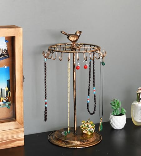 Bird Rotating Necklace Holder Bracelet Stand/Jewelry Organizer/Jewelry Tree,Bronze - color: Bronze