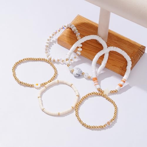 RISHEGAE Heishi Beaded Stretch Bracelets for Women Stackable Polymer Clay Beads Bracelets Friendship Boho Summer Beach Bracelet Jewelry Set - color: D-Star Cross