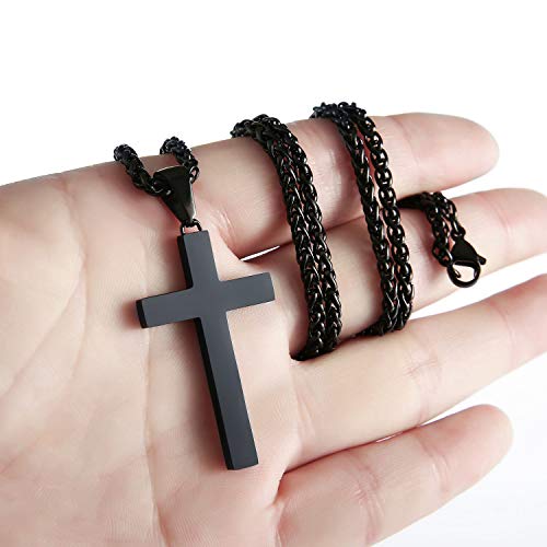 P. BLAKE Stainless Steel Cross Pendant Necklace for Men Boys, Christian Cross Pendant with 16-24 Inches Chain Cross Necklace Jewelry Gifts - size: 24 inches, style: Black Pendant 1.7*0.9