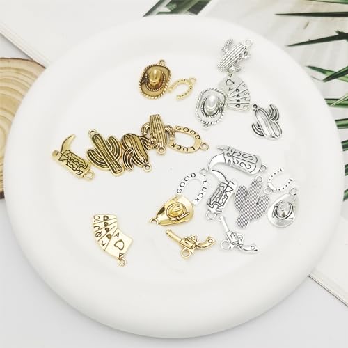 Julie Wang 100 Grams Alloy Western Cowboy Cowgirl Charms Antique Silver Gold Color Boot Hat Pendants for Necklace Earrings Bracelet Jewelry Making Women Gifts Craft DIY Findings - color: Mixed
