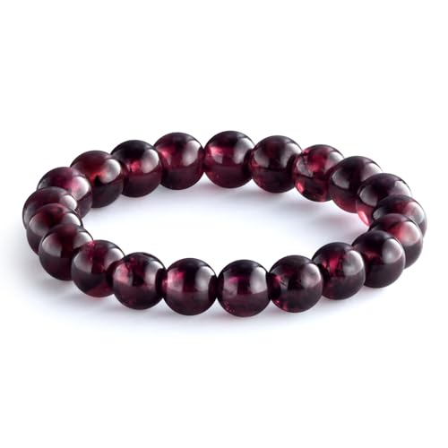 NLIEO Natural Gemstone Stretch Beaded Rings for Women Stackable Dainty Elastic Crystal Rings Jewelry - style: Almandite Garnet