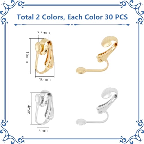 UNICRAFTALE 60Pcs 2 Colors 304 Stainless Steel Clip-on Earring Findings Golden Earring Clip Backs Clip-on Earring Converter Components Non-Pierced Ears for Non Piercing Earrings Jewelry Making - color: Stainless Steel Color and Golden