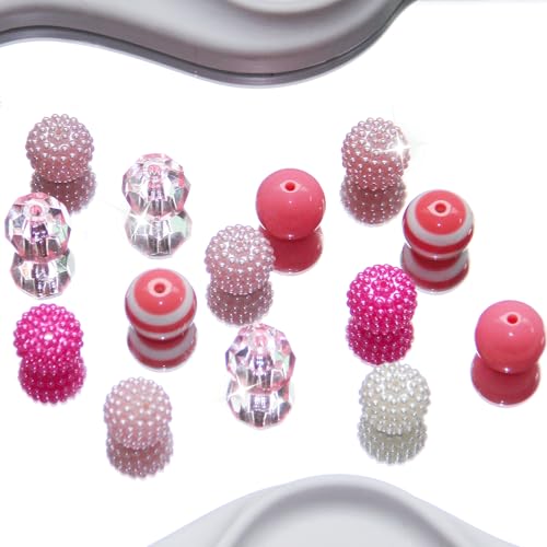 48 Pcs 20mm Beads for Pens Bubblegum Beads Pink Crystal Acrylic Round Chunky Beads Sparkly Large Balls Beads for Pen Beadable Keychain Bracelet Necklace DIY Jewelry Making Supplies - color: Pink Color
