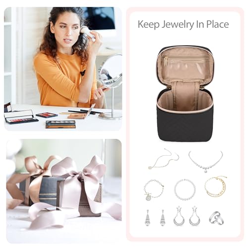 Teamoy Mini Jewelry Organizer with 6 Small Jewelry Bags, Travel Jewelry Storage Box for Necklaces, Rings, Earrings, Bracelets, Quilted Black - color: Black