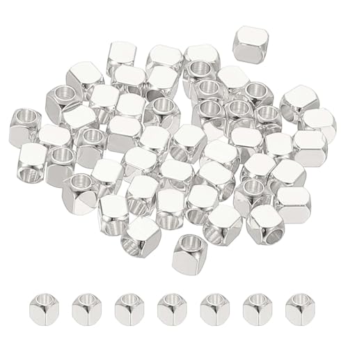 PATIKIL 4x4mm Filled Spacer Beads, 50Pcs Metal Smooth Faceted Tube Tiny Loose Beads for Bracelet Jewelry Making Necklace DIY, Silver - color: Silver, size: 4x4mm