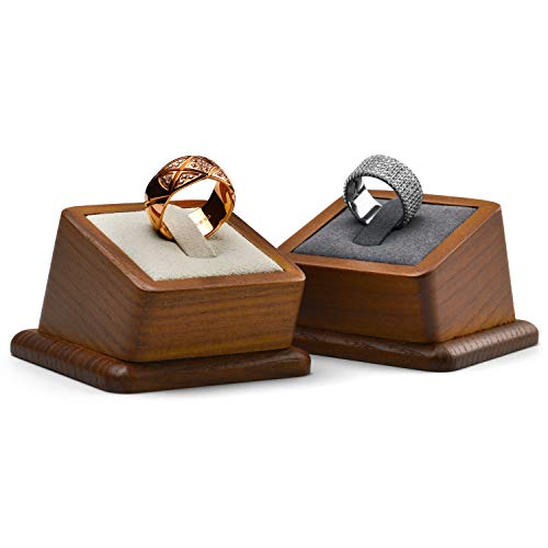 Oirlv Solid Wood Ring Holder,Square Single Ring Display Stand,Showcase Jewelry Display Bear - color: Creamy-white Ring Holder