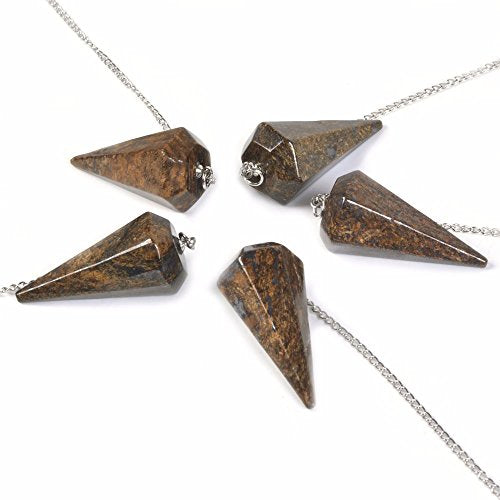 Justinstones Natural Bronzite Gemstone Rock Crystal Hexagonal Pointed Reiki Chakra Pendant Pendulum - color: Bronzite