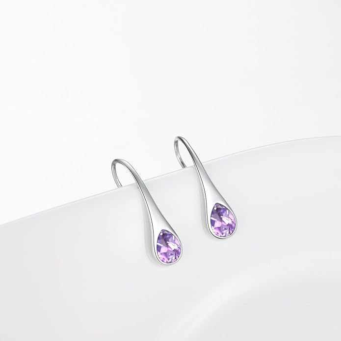 925 Sterling Silver Small Pear-Shaped Modern Style Hook Earrings with Crystals from Austria