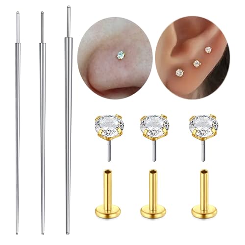 QWALIT Piercing Taper Threadless Insertion Tool - Titanium Labret Pin 16g, 18g, 20g - color: E1 - Gold Straight 20g/18g/16g 6mm(1/4")