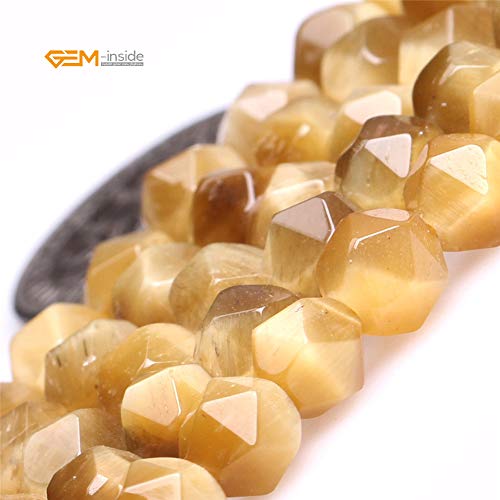 GEM-Inside Natural 6mm Gold Yellow Tiger Eyes Gemstone Loose Beads Faceted Cambay Crystal Energy Stone Power for Jewelry Making 15" - color: Gold Yellow Tiger Eye, size: 6mm