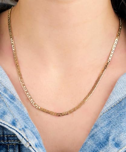 Barzel 18K Gold Plated Mariner Chain Necklace for Women, Flat Marina - Made in Brazil - color: 3.5MM Gold, size: 16 Inches
