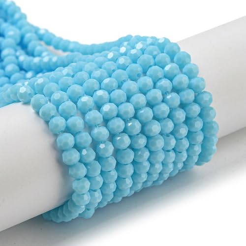 Perlin Czech Bohemian Crystal Glass Beads Faceted Round 4mm 90 Pieces Loose Spacer 1 Strand Beads for DIY Jewelry Earrings Necklace Bracelet Making (Blue Opaque) - color: Blue opaque
