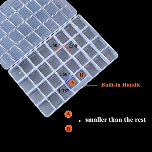 3 Pack Fixed 32 Grids Clear Plastic Storage Box, Transparent Organizer Container Case for Bead, Button, Jewelry, Diamond, Craft Supplies, Small Parts, Sewing Kit, DIY Accessories