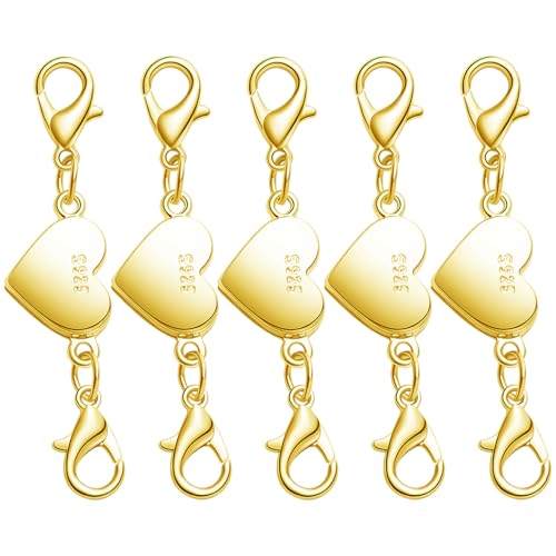 925 Silver Magnetic Necklace Clasps and Closures, Double Lobster Magnetic Necklace Clasps for Bracelet and Necklace Extender (5golden) - color: 5golden