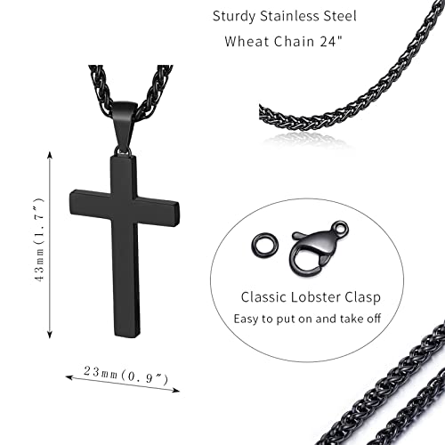 P. BLAKE Stainless Steel Cross Pendant Necklace for Men Boys, Christian Cross Pendant with 16-24 Inches Chain Cross Necklace Jewelry Gifts - size: 22 inches, style: Black Pendant 1.7*0.9