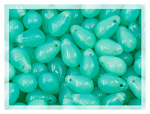 Czech 50-Piece Glass Beads, 6x9mm, Teardrop Light Opal Turquoise 61100 - color: Opal Turquoise