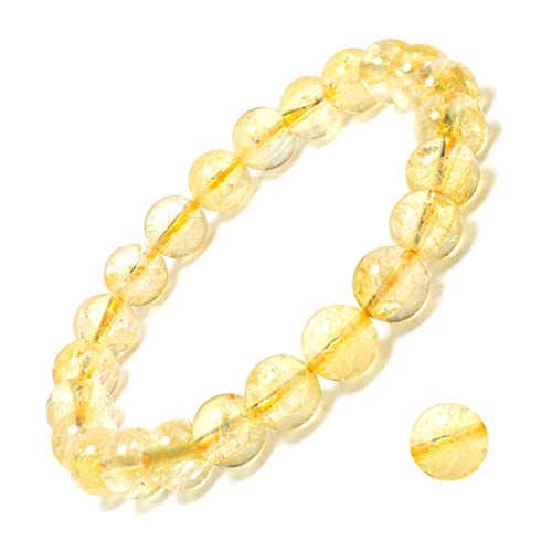 8mm Natural Gemstone Stretch Bracelet, Handmade Unisex Crystal Bracelets for Meditation, Yoga, Spiritual Healing & Positive Energy - color: Citrine