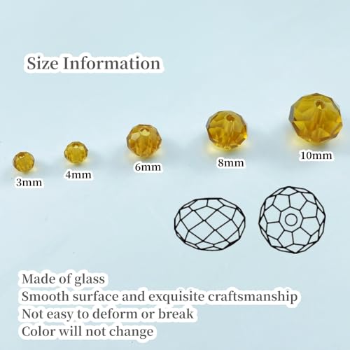 200pcs Crystal Glass Beads 6mm Faceted Rondelle Glass Spacer Beads with Hole for Bracelets Necklace Earring DIY Jewelry Making Craft(Amber) - color: Amber, size: 6mm