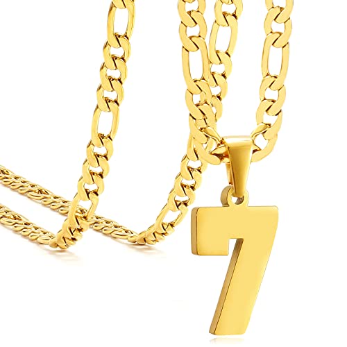 Personalized Jersey Number Necklaces for Mens,Athletes Stainless Steel Sport Number Pendant Chain for Mens Baseball/Basketball/Football Team Inspiration Jewelry with Gifts - color: Gold, style: 7 Gold