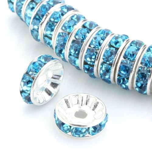 100pcs Adabele Grade A 5mm Crystal Rhinestone Rondelle Loose Beads (Aquamarine Blue) Sterling Silver Plated Spacer for DIY Craft Jewelry Making CF1-510 - color: Aqua blue, size: 5mm (100pcs)
