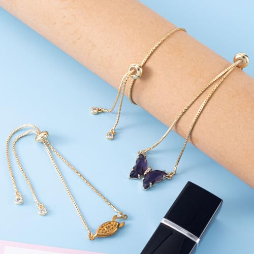 Joez Wonderful 3pcs Adjustable Slider Bracelet for Jewelry Making, 18K Gold Plated Charm Bracelet Extender Chains with Rhinestones Ends for Women DIY Bracelet Jewelry Craft Supplies - color: Gold