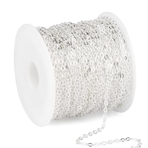33 Feet Silver Plated Stainless Steel Cable Chain Bulk, 2.5mm 304 Stainless Steel Silver Flat Cable Link Chains Roll Spool for Jewelry Making Necklace DIY Craft - color: Silver Color, size: 2.5mm width