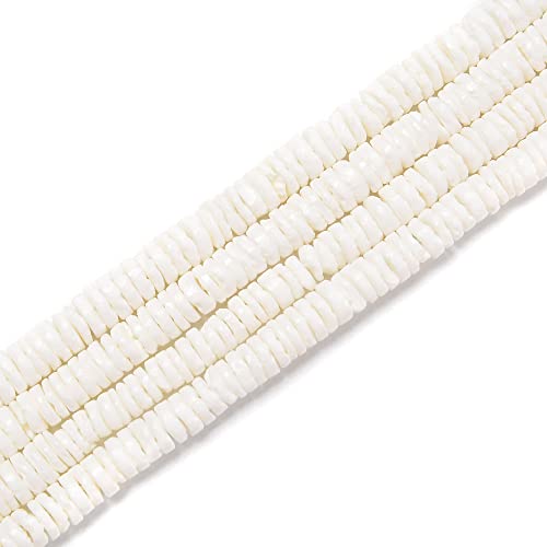 206 Pcs 2x4mm White Shell Stone Bead Drilled Flat Heishi Disc Gemstone DIY Beads for Bracelets Jewelry Making Crafts - color: White Shell #4, size: 2x4mm