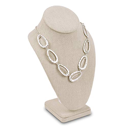 MOOCA Linen Covered Wood Jewelry Display Necklace Chain Jewelry Bust Display Holder Stand, Necklaces Bust Mannequin, 6 3/8 W x 4 1/4 D x 10 H in, Tan Linen - color: 9) Tan Linen, 1 piece