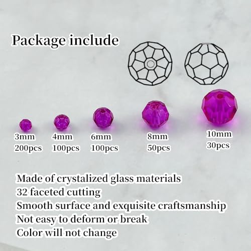 480pcs Crystal Glass Beads 3mm 4mm 6mm 8mm 10mm Round Faceted Glass Spacer Beads for Bracelets Necklace Earring DIY Jewelry Making Craft(Rose Red) - color: Rose Red