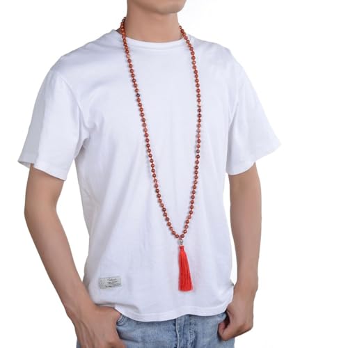 Adabele Premium 108 Mala Beads Malas Necklace - Natural Healing Gemstone Tibetan Buddhist Japa Prayer Meditation Reiki Chakra Stone Quartz Rock Women Men Jewelry - style: Red Jasper