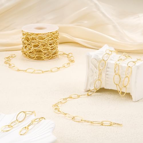 YOUBEIYEE 16.4 Feet Gold Plated Chain for Jewelry Making Stainless Steel Embossed Oval Chains Bulk for Women Necklace DIY with Jewelry Accessories - color: Embossed Ellipse Gold