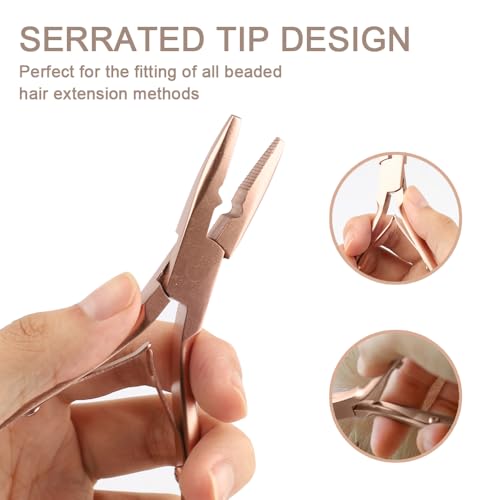 Hair Extension Tool Kit Microlink Pliers for Sewing Weft Extensions Hair Extension Beading Tool Hair Needle Pulling Hook Micro Bead Closer and Remover Pliers - color: 1 Rose Gold