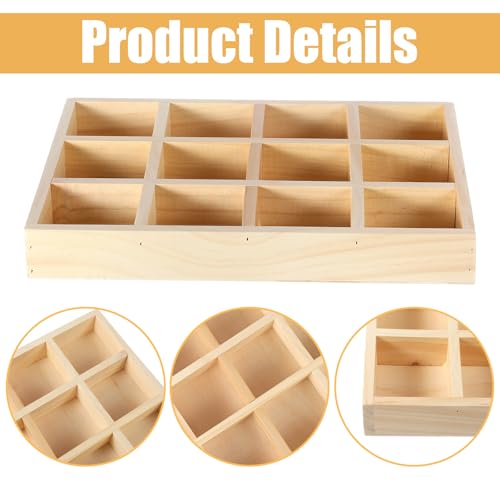 2 Pack Wooden Sorting Tray Grid Display Wood Divided Organizer Rectangular Vanish Finished Section Box for Rings Earrings Necklaces Bracelets (12 Compartments, 12.9 x 9.1 x 1.55 Inch)