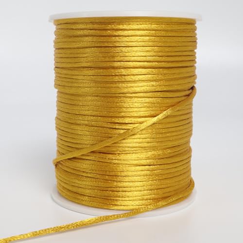 LUSTEMBER 2 mm x 330 Feet Satin Nylon Cord, Silky Smooth Nylon String for Jewelry Making Bracelet Necklaces Beading Thread Rattail Macrame Kumihimo Chinese Knot Craft - size: Gold