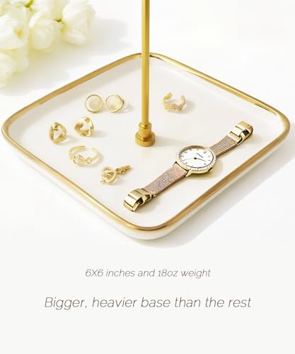 VROOMIUM Necklace Holder- Ceramic Base 1ft Height Jewelry Organizer Stand, Aesthetic Jewelry Hanger Display for Necklaces, Bracelets, Rings, Exhibidor de Collares-Classic White - color: Sq. Lux White