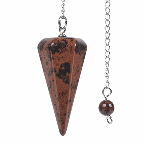 Justinstones Natural Mahogany Obsidian Gemstone Rock Crystal Hexagonal Pointed Reiki Chakra Pendant Pendulum - color: Mahogany Obsidian