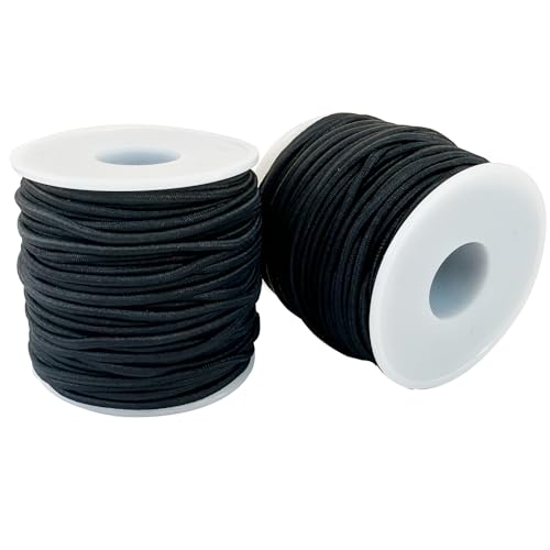 2mm Elastic Cord, QBJAYTY 42m Black Elastic Cord Stretchy Stretch String for Bracelets, Necklaces, Sewing, Journals Notebooks Binding, Black-2 Rolls (2mm)