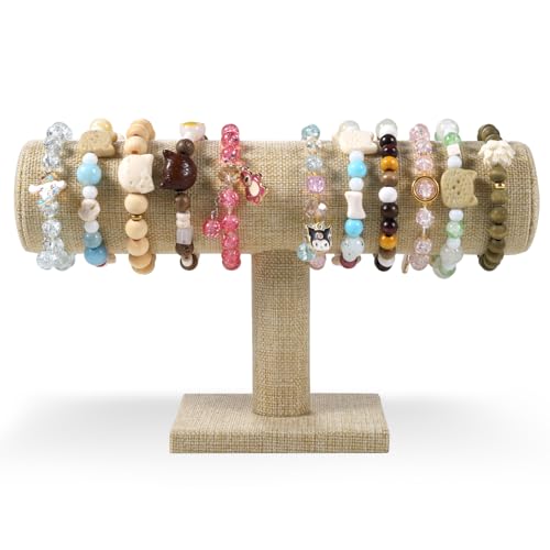T-Bar Bracelet Display Stand for Selling, Jewelry Storage, Bracelet Holder Stand,Bangle, Jewelry Business Supplies, Watch holder for Women & Men (Yellow Linen) - color: Yellow Linen