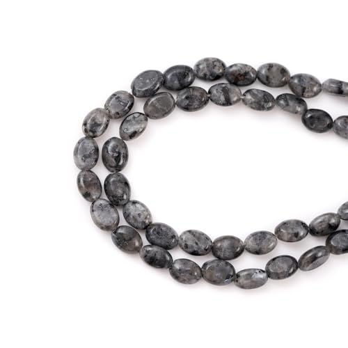 6×8mm Natural Black Labradorite Gemstone Loose Beads Flat Oval Healing Crystal Loose Stone Beads for Jewelry Necklace Bracelet Earring Craft - color: Black Labradorite