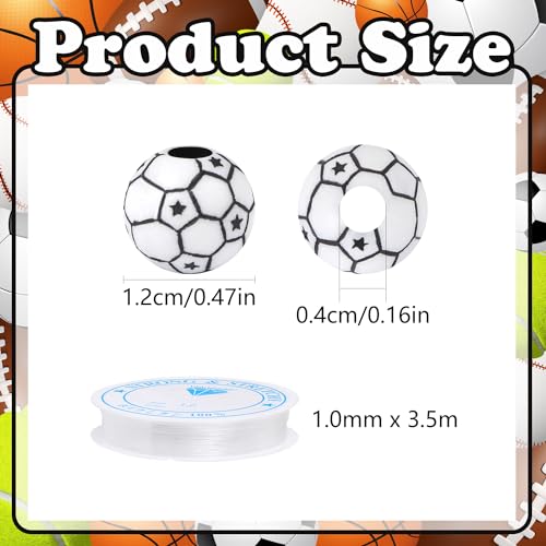 100pcs Soccer Beads with 5.5 Yard Elastic Rope,Acrylic Sports Beads DIY Spacer Bead for Necklace Bracelet Keychains Handmade Jewelry Making Accessories Craft Supplies,12mm(Soccer) - color: Soccer