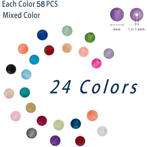 PH PandaHall 1560pcs 24 Color Frosted Glass Beads for Jewelry Making, 6mm Candy Color Frosty Beads Matte Loose Spacer Beads for Friendship Bracelets Necklace Earring Jewelry Making