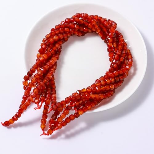Natural Faceted Red Agate Cube Stone Beads 5-5.5mm 60pcs/str Loose Square Semi Gemstone Stone Beads for Making Bracelets Necklace Earrings - color: Red Agate