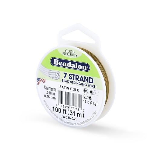 Beadalon 7 Strand Stainless Steel Bead Stringing Wire, 0.018 in / 0.46 mm, Satin Gold, 100 ft / 31 m - color: Satin Gold, style: .018 in / 0.46 mm , 100 ft / 31 m