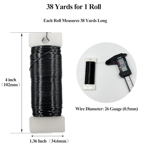 26 Gauge Black Metal Floral Wire, 38 Yards/35 Meters,for Christmas Wreaths,Tree Decoration,Flower Arrangement,Craft Wire,Flower Wire,Garden Wires,Flowers Bouquet Accessories,Jewelry Wires DIY - size: 26Gauge-Black-1P/38Yards