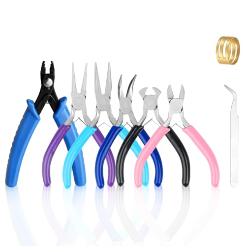 6 PcsJewelry Pliers Set, Include Needle Round Bent Nose Zipper Wire Cutter Looper Jewelry Pliersset, Wire Wrapping Tools for Jewelry Making Repair DIY Arts and Crafting, Jewelers Pliers Set - style: 6pcs-Mixed Color