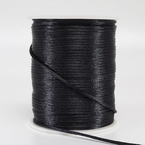 LUSTEMBER 2 mm x 330 Feet Satin Nylon Cord, Silky Smooth Nylon String for Jewelry Making Bracelet Necklaces Beading Thread Rattail Macrame Kumihimo Chinese Knot Craft - size: Black